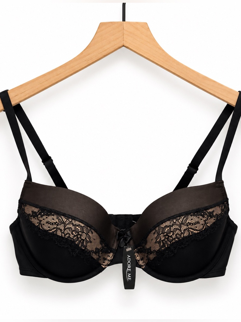 Adore Me Black Lace Underwire Bra Strappy Detail Size 34D